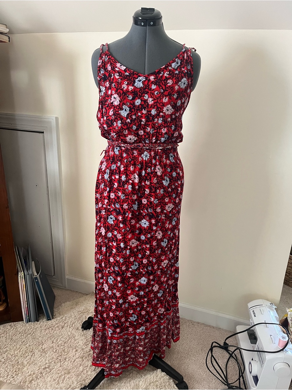 Westport Red Floral Maxi Dress with Adjustable Ties